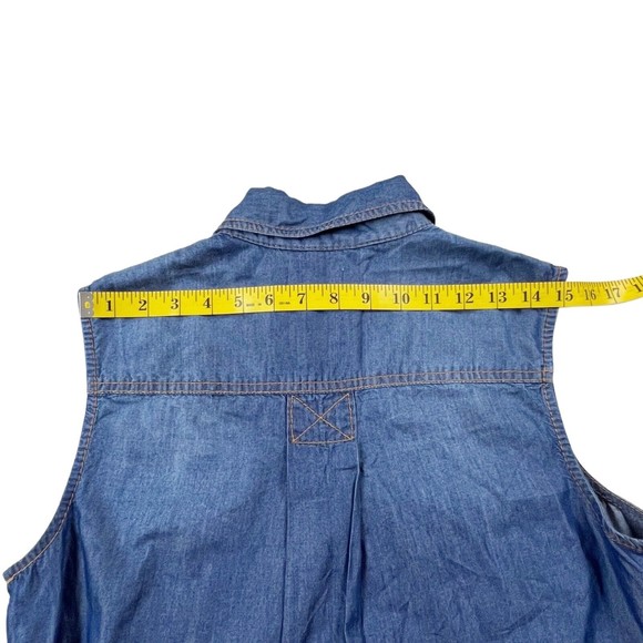 True Religion Chambray Shirt Utility Dress Sleeveless Tie Waist Dark Wash Sz Sm - Picture 11 of 11